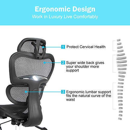 VIVA OFFICE High Back Mesh Executive Chair with Adjustable Headrest and Armrest