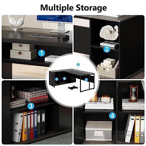 Tribesigns 71" Executive L-Shaped Desk with Cabinet Storage, Shelves - Gray