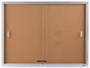 48" x 36" Enclosed Bulletin Board for Wall Mount, Indoor Use Only, 4' x 3' Cork Board with Sliding Glass Door - Silver Aluminum Frame