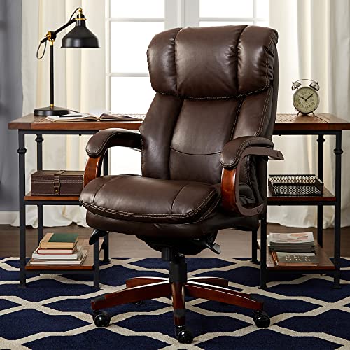 La-Z-Boy Fairmont Big and Tall Executive Office Chair with Memory Foam Cushions, High-Back, Bonded Leather - Biscuit Brown