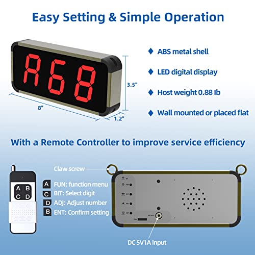 WNKRUN Restaurant Pager System Wireless Calling System with 1 Display Receiver, 4 Watches, 1 Signal Amplifier, 40 Call Buttons