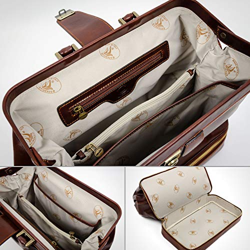 Leather Doctor Bag Briefcase Medical Purse Vintage Key Lock Handbag Brown - Time Resistance