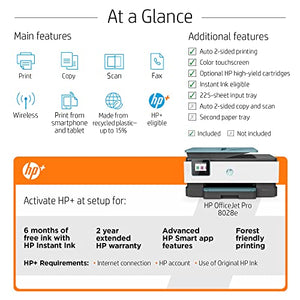 (Renewed) HP OfficeJet Pro 80 28e All-in-One Wireless Color Inkjet Printer Home Office, Blue - Print Scan Copy Fax - 20 ppm, 4800 x 1200 dpi, 35-Sheet ADF, Auto 2-Sided Printing, Cbmoun Printer_Cable