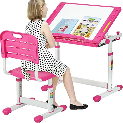 YIE Pink Adjustable Children's Desk and Chair Set (Color : Default)