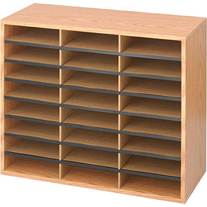 Safco Products Wood/Corrugated Literature Organizer, 24 Compartment, 9402MO, Medium Oak, Economical Organization, Letter-Size Compartments, 23.5" x 29" x 12"