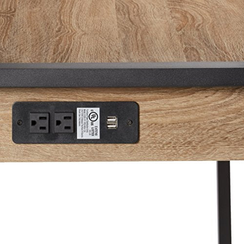 Walker Edison Modern Industrial Computer Gaming Desk Storage Shelves and Drawer with Electrical Outlet Home Office, 48 Inch, Driftwood