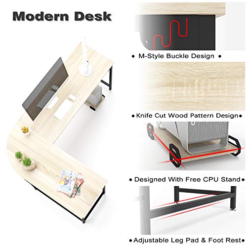 Teraves Modern L-Shaped Desk Corner Computer Desk Home Office Study Workstation Wood & Steel PC Laptop Gaming Table