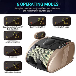XUNHON Rechargeable Money Counter Machine with UV/MG/IR Counterfeit Detection, Cash Counting Machine with 9 Modes, 2600mAh Battery and 2LCD Display,1300 Bills/Min -X01-Pro