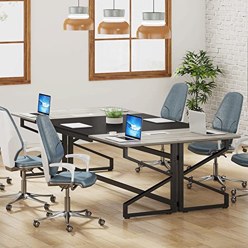Tribesigns 8FT Conference Table with Cable Grommet, 94.48L x 47.24W x 29.52H Inch, Gray and Black