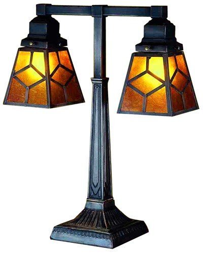 2-Arm Amber Mica Diamond Mission Desk Lamp