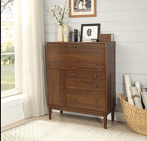 Benjara Wooden Office Armoire with Drop Down Door Storage, Brown