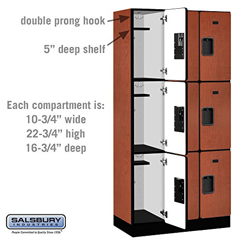 Salsbury Industries 3-Tier Designer Wood Locker, Cherry, 6-Feet High x 18-Inch Deep