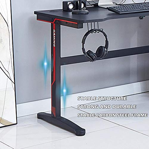 Gaming Desk 47In,Home Office Computer Table, Gamer Workstation with Cup Holder and Earphone Hanger and Two Cable Wire Holes, Black