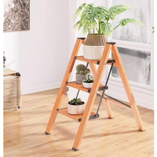 None 3/4 Step Ladder Climbing Tool with Storage Rack - Wood Color, 45 * 80 * 93cm