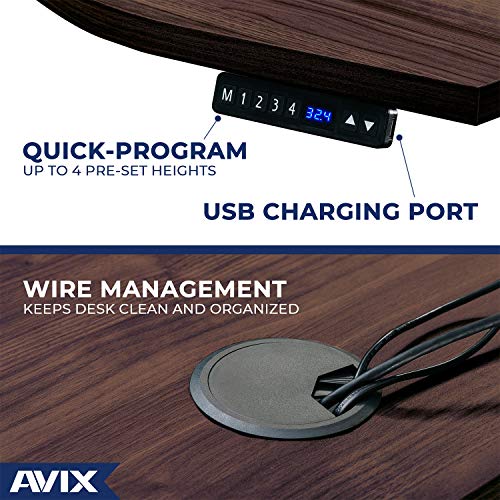 AVIX Standing Desk, 4 Memory Electric Height Adjustable Desk,60" x 30" Whole Piece Stand up Desk Home Office Desks Walnut