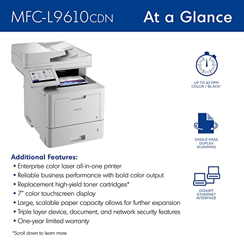 Brother MFC-L9610CDN Color Laser All-in-One Printer with Fast Printing & Advanced Security