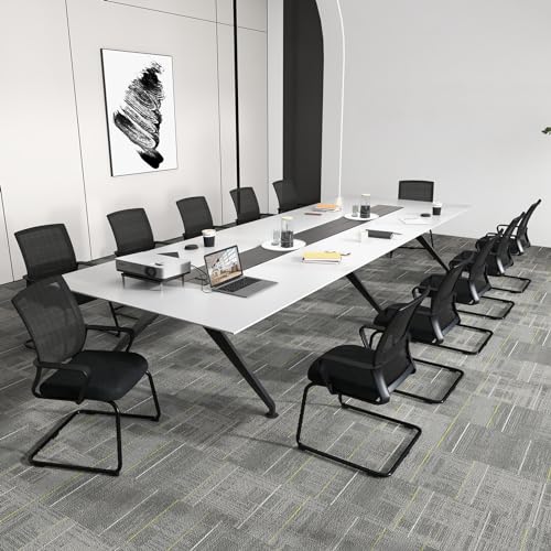 Tangkula Set of 10 Office Guest Chairs with Lumbar Support, Breathable Mesh Back, Armrests & Sled Base, Black