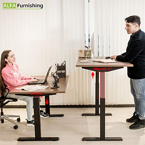 ALFA Furnishing Advanced 48x30 Inches Standing Desk for Home Office, Dual Motor Electric Adjustable Height Desk, Sit Stand Desk with 4 Pre-Set Memory (48x30, Walnut Top+ Black Frame)