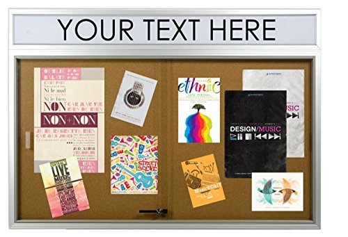48 x 36 Indoor Cork Board for Wall, Includes Separate Header Area, Sliding Glass Doors, 4' x 3' Bulletin Board with Mounting Hardware, Silver