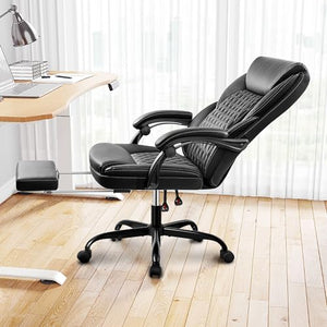 BestEra Big and Tall Executive Office Chair with Foot Rest - Reclining High Back Leather Chair