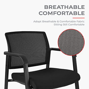 CLATINA Mesh Back Guest Reception Arm Chairs with Wheels, Upholstered Fabric Seat, Lumbar Support