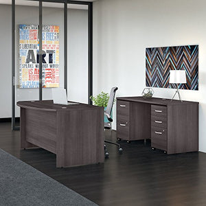 Studio C 60W x 36D Bow Front Desk and Credenza with Mobile File Cabinets in Storm Gray
