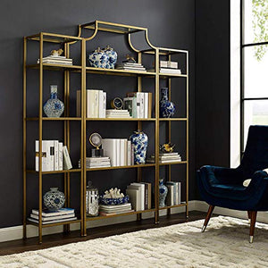 Crosley Furniture KF65004GL Aimee 3-Piece Etagere Bookcase Set - Gold and Glass
