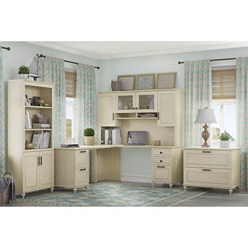 kathy ireland Home by Bush Furniture Volcano Dusk L Shaped Desk with Hutch, Bookcase & Lateral File Cabinet in Driftwood Dreams