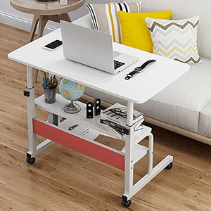 Tpouo Height Adjustable Computer Desk,Sit Stand Up Desk Workstation with Crank Handle for Office Home Living Room Bedroom,Tray Bed Side Computer Table,White(60 cm×40 cm