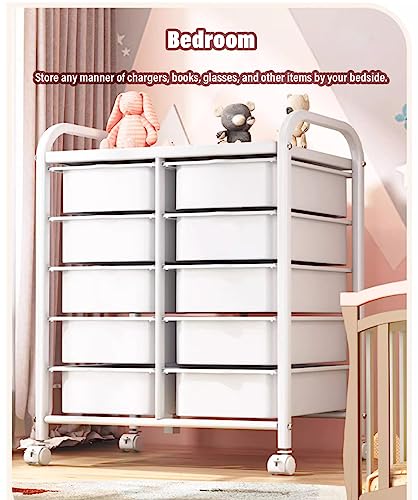 WAHHWF White Rolling Toy Storage Cart with 10 Drawers - Nursery/Home/Child's Room Organizer