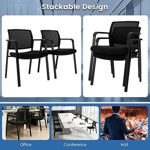 Tangkula Set of 8 Stackable Conference Room Chairs with Upholstered Seat, Mesh Backrest & Armrests - Black