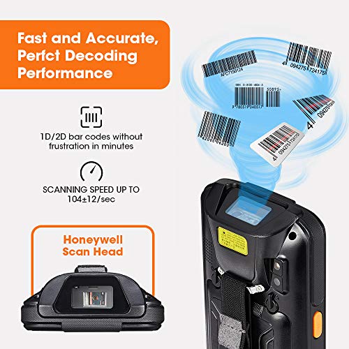 MUNBYN Handheld Barcode Scanner with Android 7.0 OS, 2D PDF417 Honeywell Scanner, Numeric keypad, Touch Screen and Charging Cradle with 3G 4G WiFi BT GPS Wireless Mobile Terminal for Inventory System