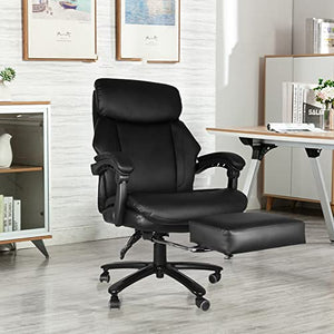 Generic High Back Office Chair PU Leather with Soft Cushion, Footrest, Tilt Function - Black, 130° Tilt, 400lbs