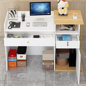 AOKLEY Modern Podio Reception Desk with Drawers & Storage Shelves