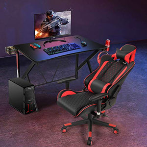 Tangkula Gaming Desk and Gaming Chair Combo Set, Computer Desk and Racing Office Chair Set w/Cup Holder, Earphone Hook, Lumbar Massage and Headrest, Home Office Furniture Set (Red)