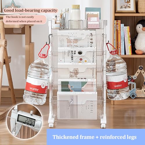 GaRcan Clear Rolling Book Cart Mobile Bookshelf 6 Tier Utility Cart, White