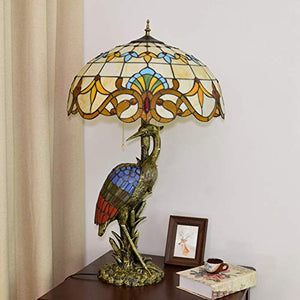 Xihe Tiffany Antique Table Lamp 20" Female Bird Desk Lamp Yellow Baroque Glass Lampshade