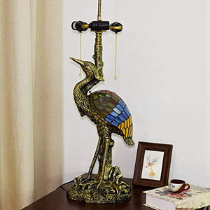 Xihe Tiffany Antique Table Lamp 20" Male Bird Desk Lamp with Colored Roses Glass Lampshade