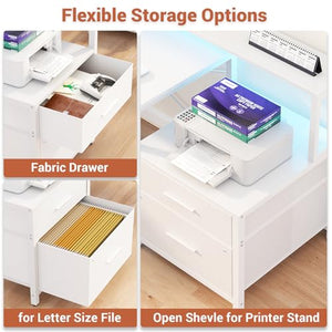 Aheaplus L Shaped Desk with File Drawer, Power Outlet, LED Strip - 72.8" Reversible Gaming & Office Corner Desk