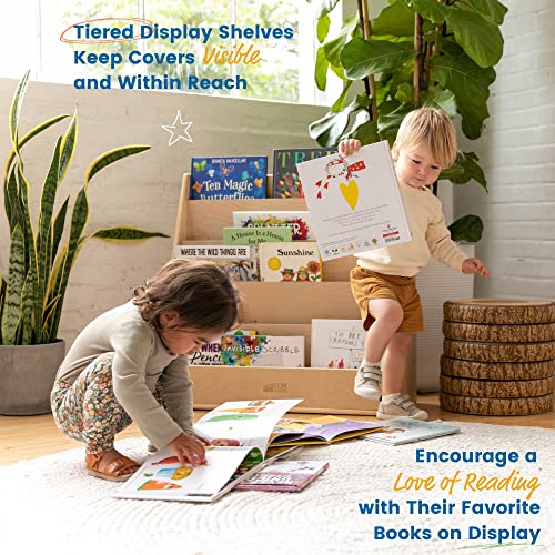 ECR4Kids-ELR-0339 Birch Hardwood Single-Sided Bookcase Display Stand for Kids, 5 Shelves, Natural Birch Hardwood Kids’ Bookshelf, Bookshelf for Kids, GREENGUARD [GOLD] Certified Book Display,15"