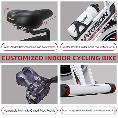 HARISON Exercise Bike Indoor Cycling Bike Fitness Stationary 35LBS Flywheel Bicycle for Home Cardio Workout Machine Training with Comfortable Seat with Digital Monitor (with Big Seat)