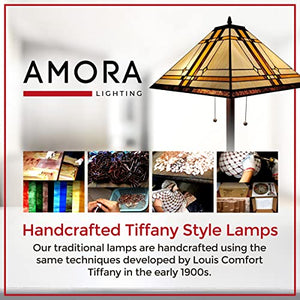 Amora Tiffany Floor Lamp Torchiere - 61” Vintage Stained Glass Standing Light