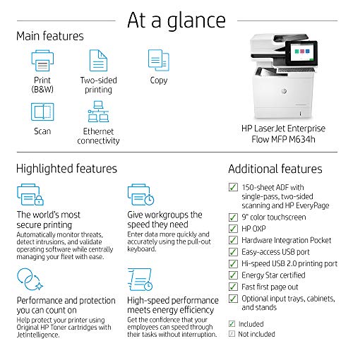 HP LaserJet Enterprise Flow MFP M634h Monochrome Multifunction Duplex Printer (7PS95A)