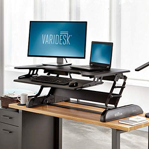 VARIDESK - Height Adjustable Standing Desk Converter - Stand Up Desk for Dual Monitors and Cubicles - Cube Plus 40