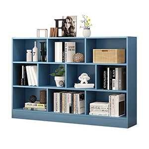 None Blue Staggered Cube Bookcase with 10 Shelves Display Rack - Blue, 14025105Cm