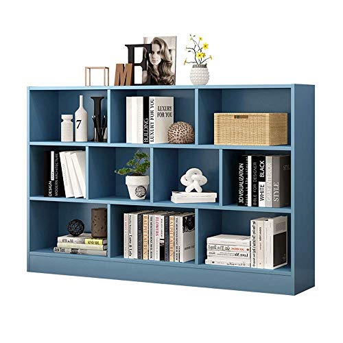 Blue Staggered Cube Bookcase with 10 Shelves Display Rack - Blue, 14025105Cm