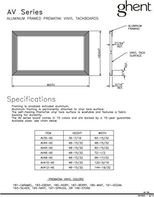 Ghent Navy Vinyl Bulletin Board, 4.5" x 8.5", Aluminum Frame, Made in the USA