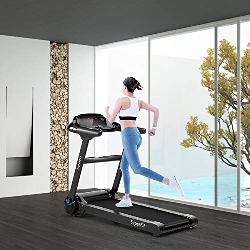 Goplus Electric Folding Treadmill, Portable Running Jogging Machine with Bluetooth Speaker and 17'' Wide Tread Belt, Perfect for Home and Office Use