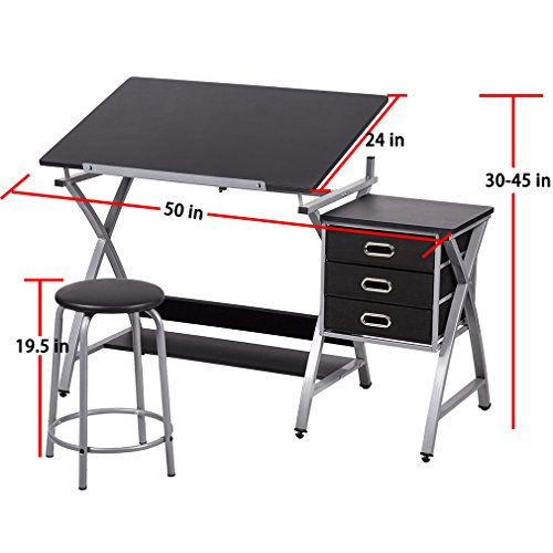 PayLessHere Drafting Table Art & Craft Drawing Desk Art Hobby Folding Adjustable w/Stool