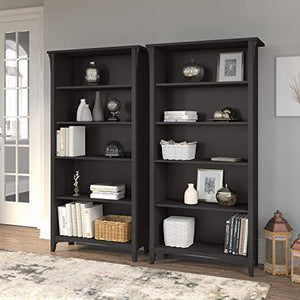 Bush Furniture Salinas 5-Shelf Tall Bookcase, Vintage Black, 63-Inch H, 2/Set